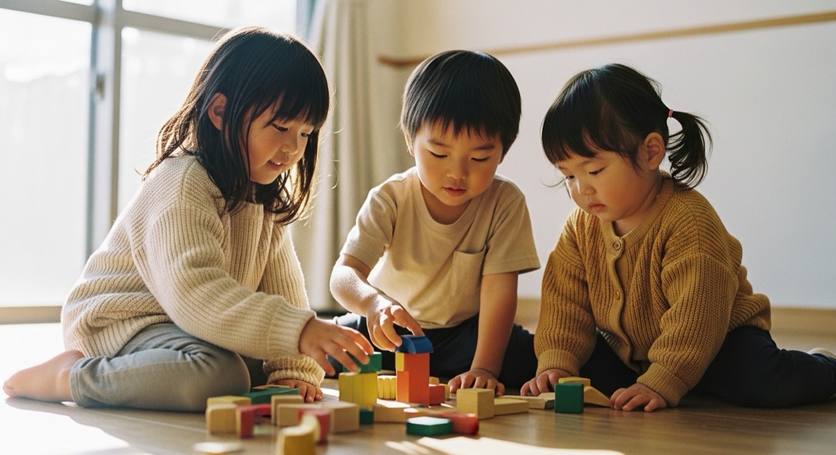 積み木であそぶ子どもたち