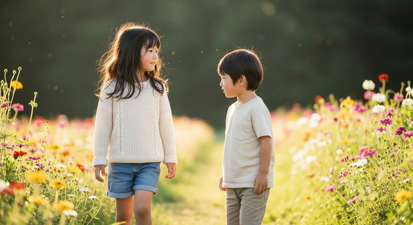 お花を見つめる子どもたち